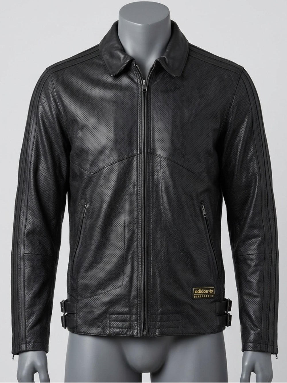 Adidas Originals Muhammad Ali Black Perforated Leather Bomber Jacket